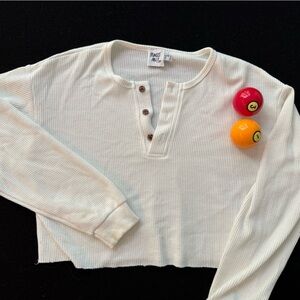 Princess Polly White Thermal Henley Shirt